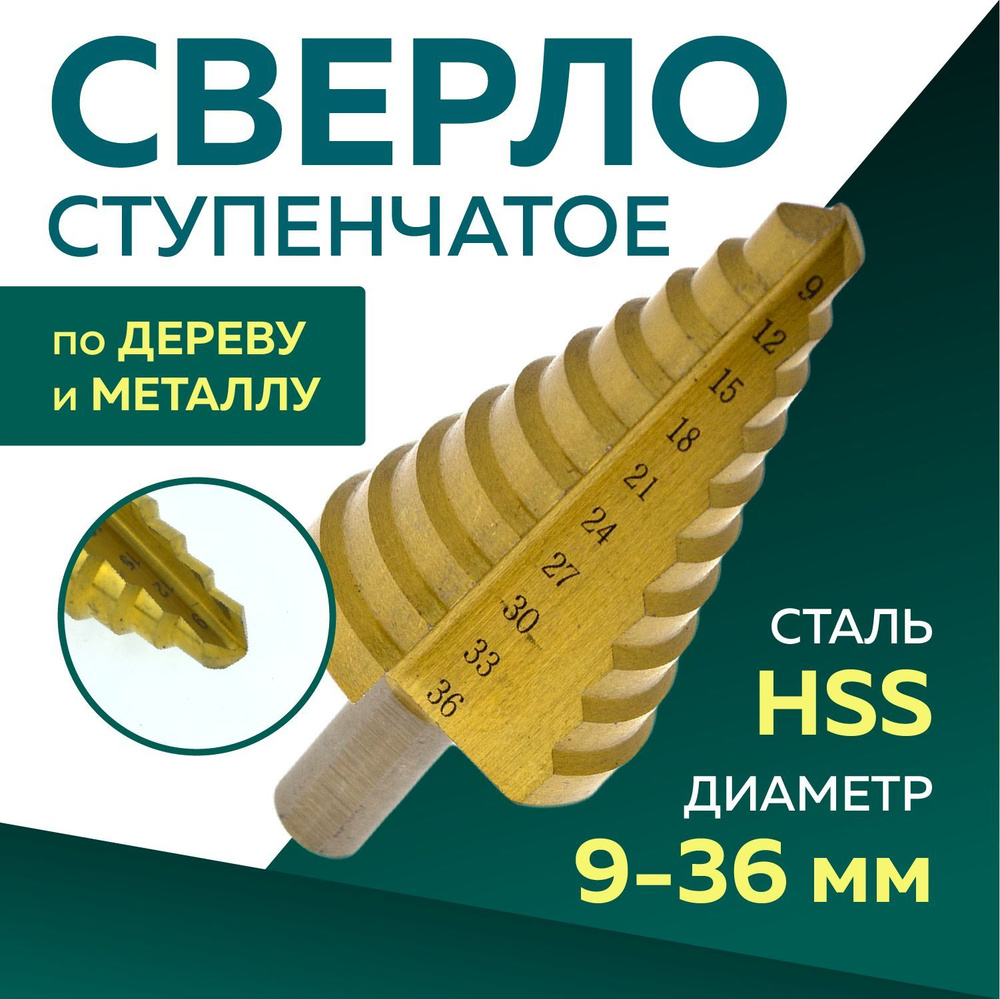 Сверло ступеньчатое 9-36мм, шаг 3мм,ЧЕГЛОК